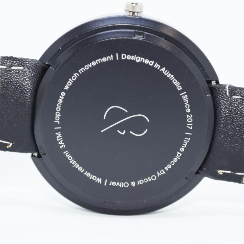 Backside of Classic Watch. Text on outer ring. Logo in center.
